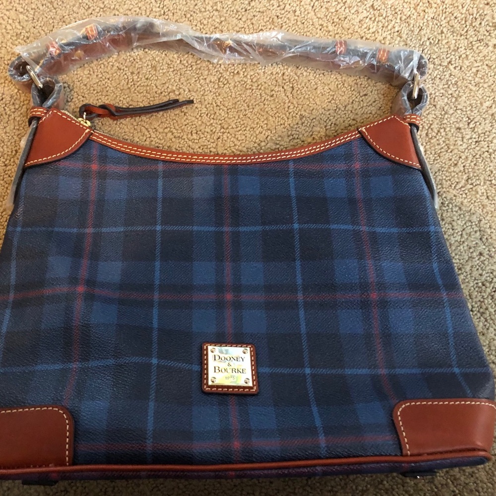 Dooney & Burke Navy Plaid Hobo Purse